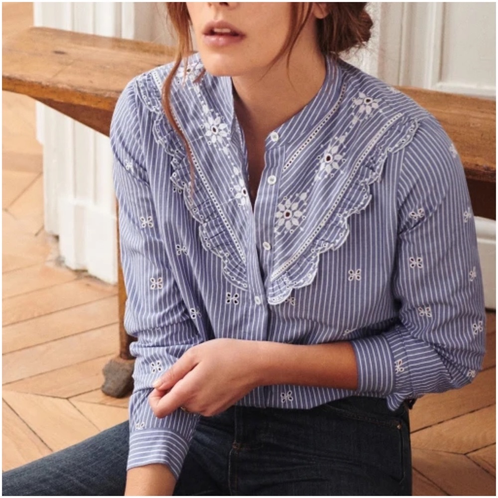 EUC SÉZANE Leo Stripe Embroidered Top